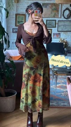 Fall calls us to toasty layers, pumpkin spice lattes, and, of course, updating our wardrobes with the newest fall styles. And what better way to accomplish that than by delving into the world of fall dresses, where comfort and style converge in the most exquisite way imaginable? 70s Outfits Long Skirt, Formal Earthy Outfits, Earthy Formal Outfits, Whimsicore Outfits, Business Casual Whimsigoth, Whimsigoth Outfits Dress, Whimsigoth Maxi Dress, Modest Whimsigoth, Retro Fairy Core Outfits