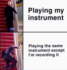 an image of a man on the stairs playing guitar and texting, playing my instrument playing the same instrument except i'm recording it