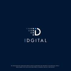 the logo for digital is shown on a dark blue background with white letters and squares