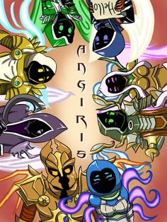 an image of some cartoon characters with different colors and sizes on their faces, all in the same group