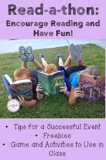 two children laying on the grass reading books and text reads read - at - thos encourages reading and have fun tips for a successful event freebie