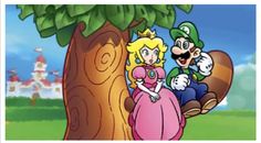 mario and princess peach sitting on a tree