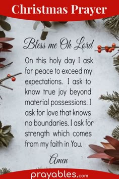 a christmas prayer with holly branches and red berries