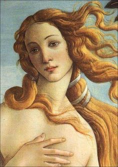 a painting of a woman with long red hair holding her hand on her chest and looking at the viewer
