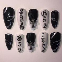 Swipe>>> Band Nails Design, Sb Nails, $b Nails, Ghost Band Nails, Greyday 2025 Nails, Boy Nail Designs, G59 Nail Ideas, G59 Nails Simple, Simple Grunge Nails