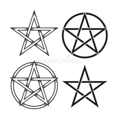 four different types of pentagrams in black and white
