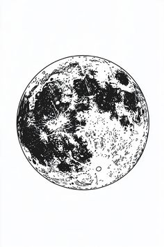 an ink drawing of the moon in black and white