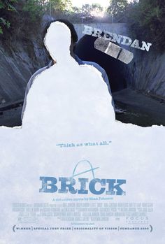 a movie poster with a man standing in front of a large hole that reads brick