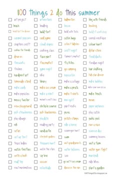 the top ten things to do this summer with colorful writing and stars on white paper