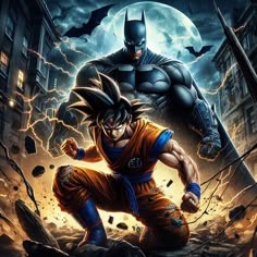 an image of a cartoon character in front of a full moon and cityscape