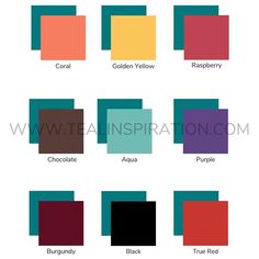 different shades of chocolate, orange, and blue in the same color scheme for each square