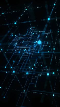 an abstract blue background with lines and dots in the center, all connected to one another