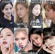 girls with different makeup looks and names on their faces