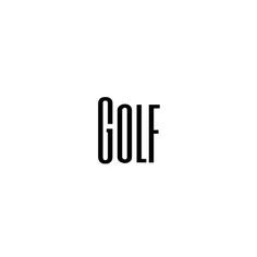 the word golf written in black on a white background