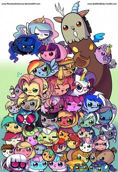 an image of many different cartoon characters in the form of a pile of cats and dogs