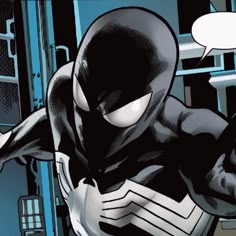 a black and white spider - man with his arms out in front of the camera