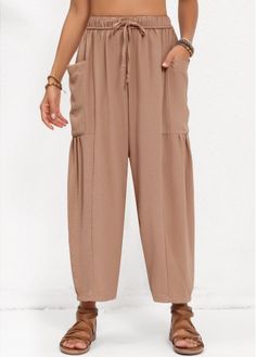 Color:Light Coffee;Size:S;Package Contents:1 X Pants; Chic Baggy Harem Pants With Pockets, Casual Brown Bottoms, Khaki Harem Pants With Elastic Waistband For Fall, Baggy Beige Wide Leg Pants With Side Pockets, Brown Wide Leg Pants With Side Pockets For Fall, Beige Loosely Fitted Harem Pants For Work, Khaki Harem Pants With Pockets For Workwear, Brown Wide Leg Pants With Pockets, Khaki Harem Pants With Side Pockets For Summer