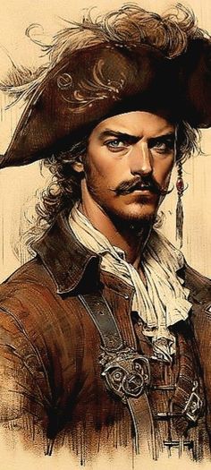 a drawing of a man in a pirate costume