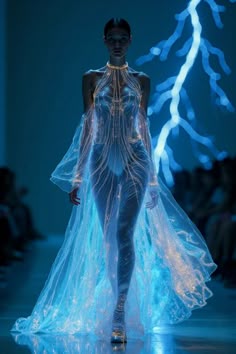 Cosplay Fashion Show, Translucent Clothing, Thunder Dress, Mechanical Dress, Unrealistic Outfits, Futuristic Fashion Show, Deep Sea Fashion, Wind Dress, Underwater Dress