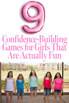 girls holding hands with the number nine in front of them