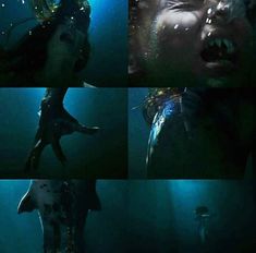 several images of an underwater creature with its mouth open