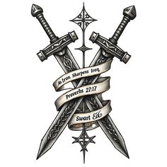 two crossed swords with ribbons around them and the words, as four sharps front