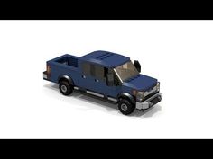 a lego truck is shown in blue and black with the hood up on it's flatbed