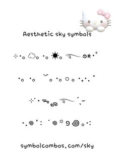 the hello kitty tattoo is shown in black and white, as well as other symbols