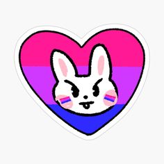 a heart shaped sticker with an image of a rabbit's face in the center
