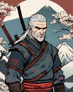 Digital Witcher Poster Print | Geralt and Ciri from The Witcher in Japanese Ukiyo-e Art Style Decor
