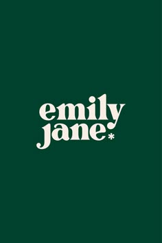an image of the word'embly jane'in white on a green background