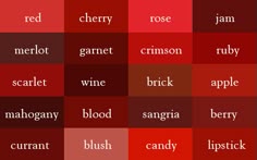 the names of different types of wine in red and brown colors, with white lettering