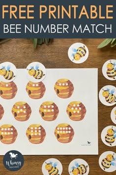 printable bee number match for kids to play with