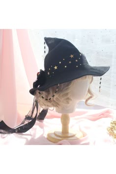 Halloween Handmade Rose Stars Gold Stamping Witch Hat