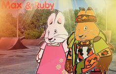 two cartoon characters standing next to each other