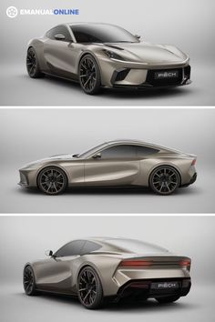 three different views of a car in four different stages, one is silver and the other is