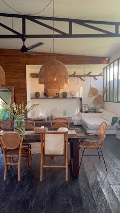 a dining room table and chairs in front of a large window with lots of natural light