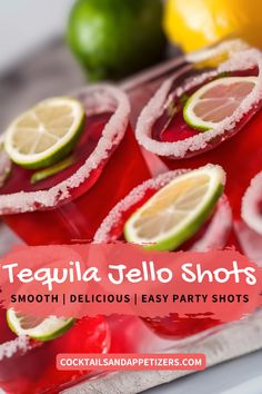 tequila jello shots with limes and lemon wedges on the side for garnish