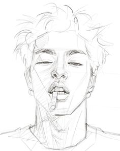 a drawing of a man with his tongue out