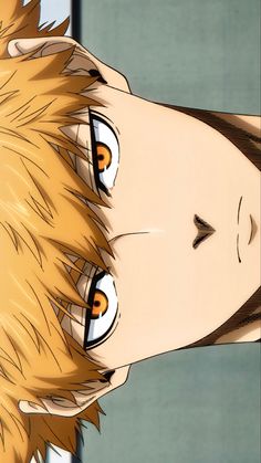 an anime character with blonde hair and blue eyes looking at something in front of him