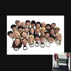 a group of people with different facial expressions are shown in this photo and the same person is holding scissors