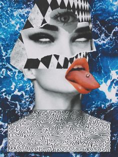 a woman's face with an orange nose and black and white pattern on it