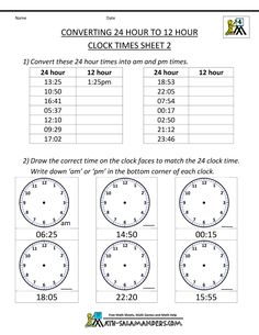 worksheet for telling time on the clock to 12 hour and counting it out