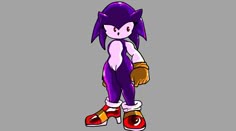 sonic the hedgehog is standing with his hands in his pockets and wearing red shoes