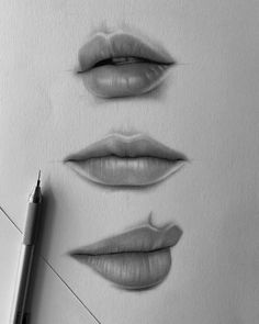 three different lips drawn on paper with a pen
