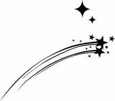 a black and white image of stars flying in the sky with one star falling down