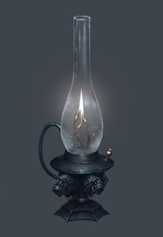 a glass vase with a light inside of it