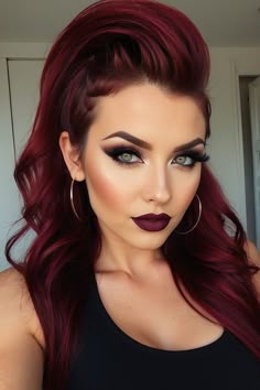 Explore the latest Cherri Bomb hair color trends for the season. From vibrant reds to deep burgundies, discover how you can rock this bold and trendy look. #CherriBomb #CherriBombHair #HairColor #Rock Red Hair Burgundy Highlights, Black Hair To Red Hair Color, Cherry Hair Color Ideas, Red Hair And Makeup Ideas, Fall Colors Hair, Cherry Bomb Hair Color, Deep Cherry Red Hair Burgundy, Magenta Hair With Dark Roots, Dark Red Hair Makeup Ideas