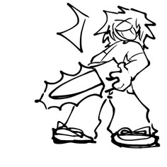 a black and white drawing of a boy holding a bat