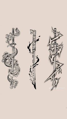three different types of tattoos on one side and the other side, all in different designs